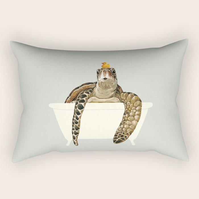 Sea Turtle in Bathtub #green Rectangular Pillow Gallery Image 2
