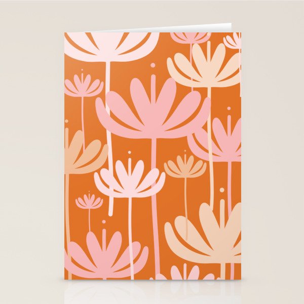 Bali Flowers Cheerful Floral Pattern in Pink and Orange Stationery Card Gallery Image 2
