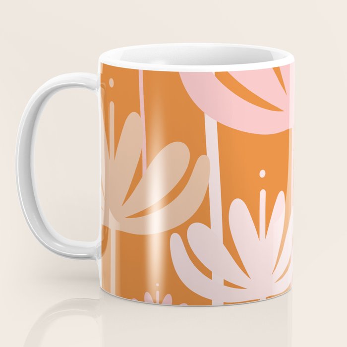 Bali Flowers Cheerful Floral Pattern in Pink and Orange Coffee Mug Gallery Image 3