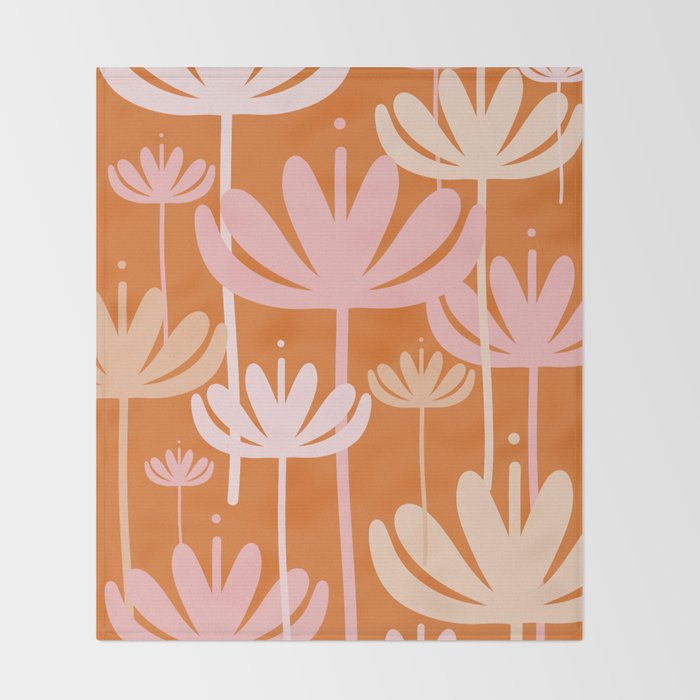 Bali Flowers Cheerful Floral Pattern in Pink and Orange Throw Blanket Gallery Image 2
