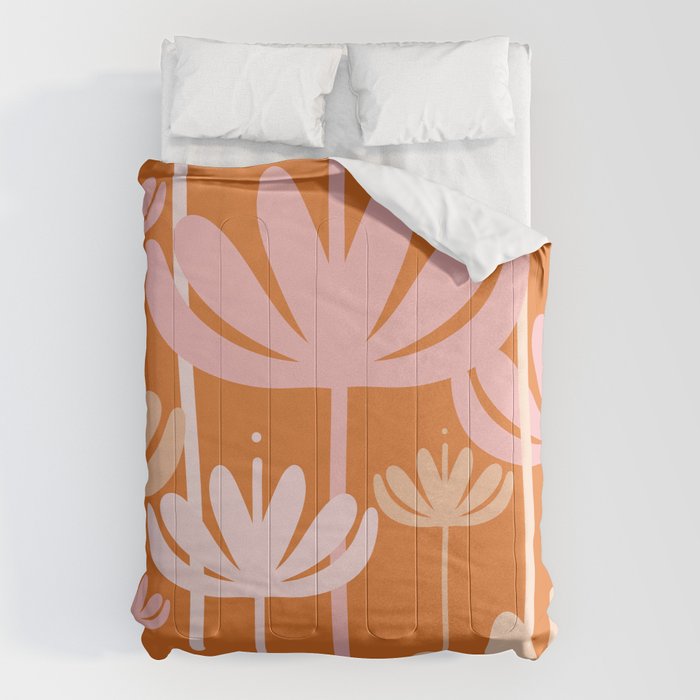 Bali Flowers Cheerful Floral Pattern in Pink and Orange Comforter Gallery Image 1