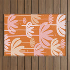 Bali Flowers Cheerful Floral Pattern in Pink and Orange Outdoor Rug Gallery Image 1