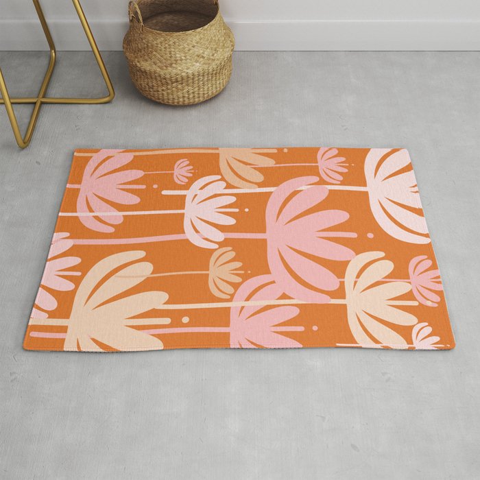 Bali Flowers Cheerful Floral Pattern in Pink and Orange Rug Gallery Image 1