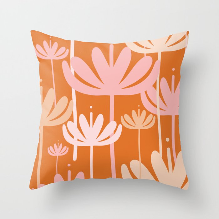 Bali Flowers Cheerful Floral Pattern in Pink and Orange Throw Pillow Gallery Image 1