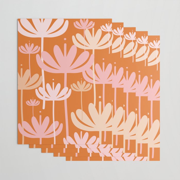 Bali Flowers Cheerful Floral Pattern in Pink and Orange Wrapping Paper Gallery Image 3