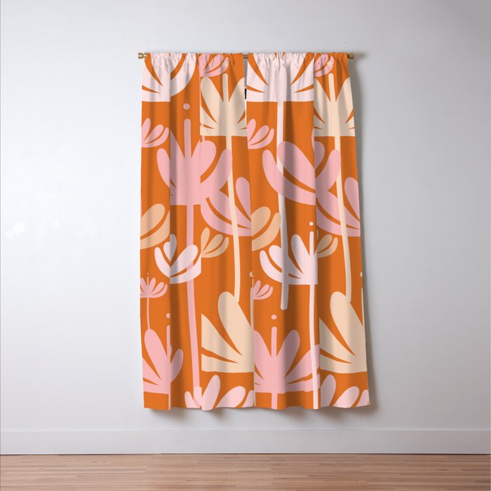 Bali Flowers Cheerful Floral Pattern in Pink and Orange Window Curtain Gallery Image 3
