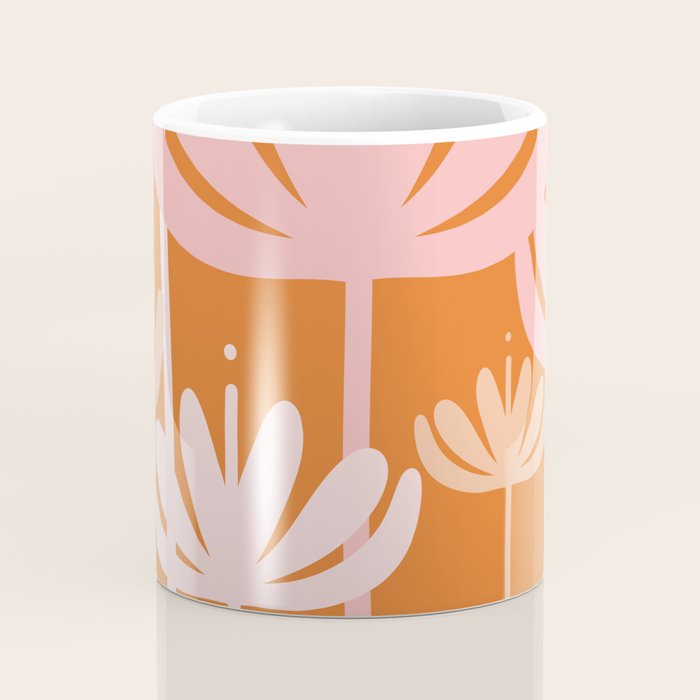 Bali Flowers Cheerful Floral Pattern in Pink and Orange Coffee Mug Gallery Image 4