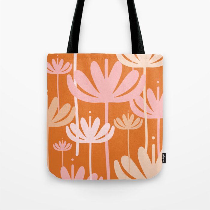 Bali Flowers Cheerful Floral Pattern in Pink and Orange Tote Bag Gallery Image 1