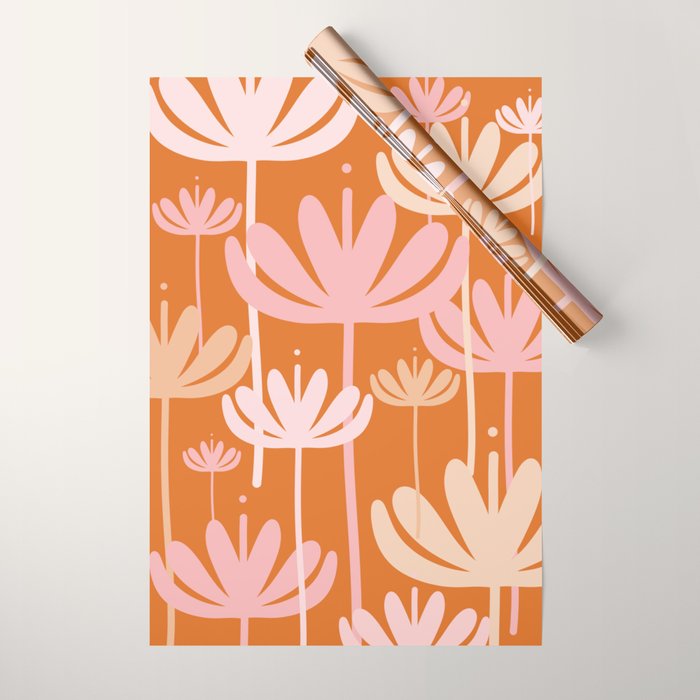Bali Flowers Cheerful Floral Pattern in Pink and Orange Wrapping Paper Gallery Image 1