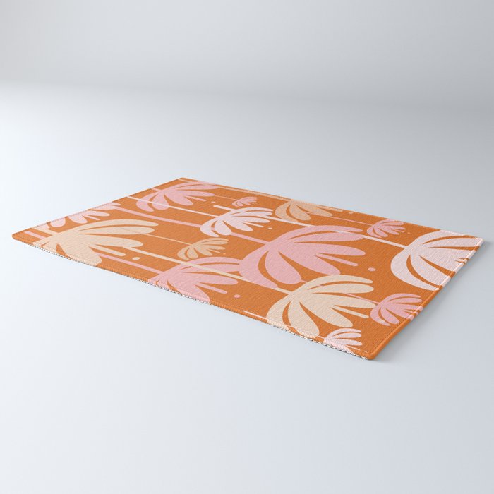 Bali Flowers Cheerful Floral Pattern in Pink and Orange Rug Gallery Image 3