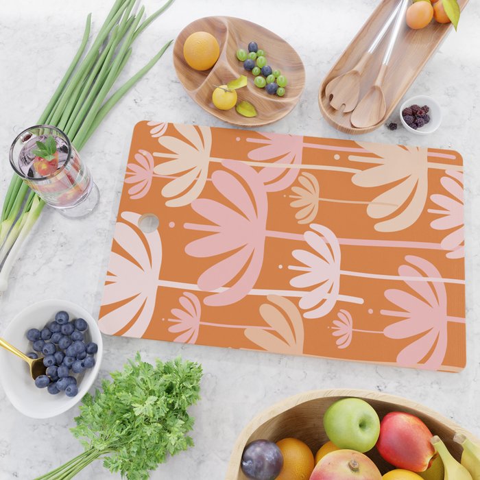 Bali Flowers Cheerful Floral Pattern in Pink and Orange Cutting Board Gallery Image 2