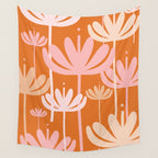Bali Flowers Cheerful Floral Pattern in Pink and Orange Wall Tapestry Gallery Image 4