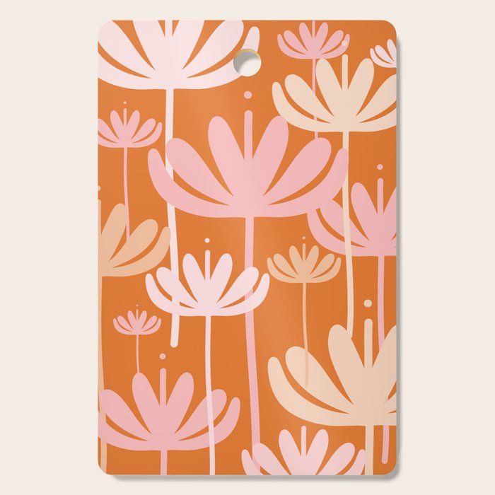 Bali Flowers Cheerful Floral Pattern in Pink and Orange Cutting Board Gallery Image 1