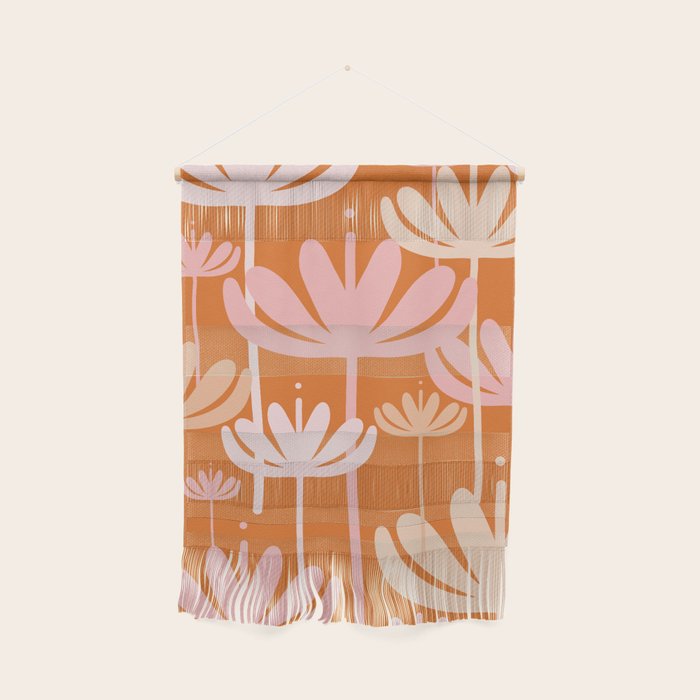 Bali Flowers Cheerful Floral Pattern in Pink and Orange Wall Hanging Gallery Image 1