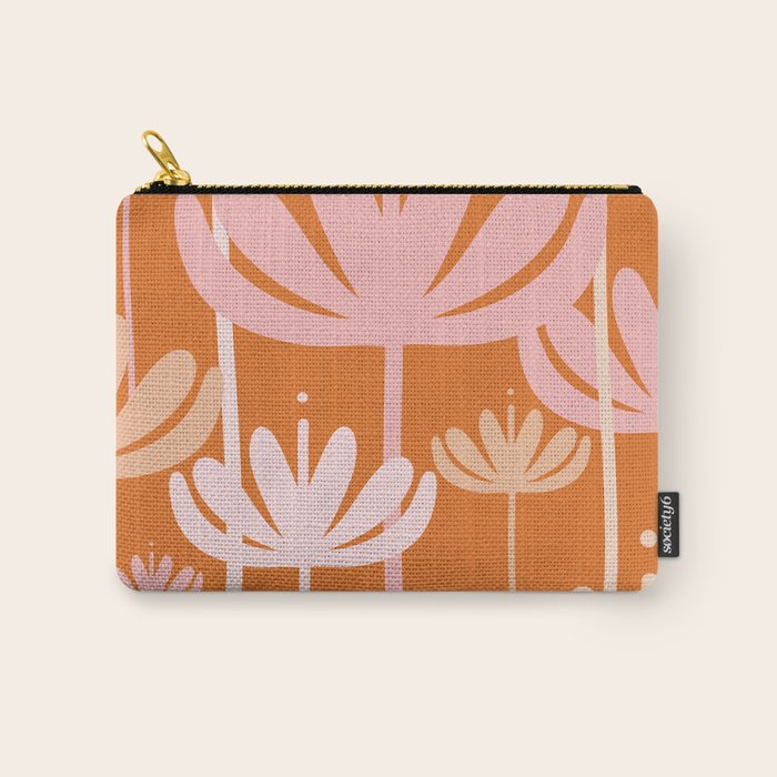 Bali Flowers Cheerful Floral Pattern in Pink and Orange Carry All Pouch Gallery Image 1