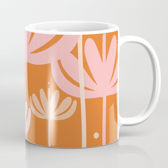 Bali Flowers Cheerful Floral Pattern in Pink and Orange Coffee Mug Gallery Image 1