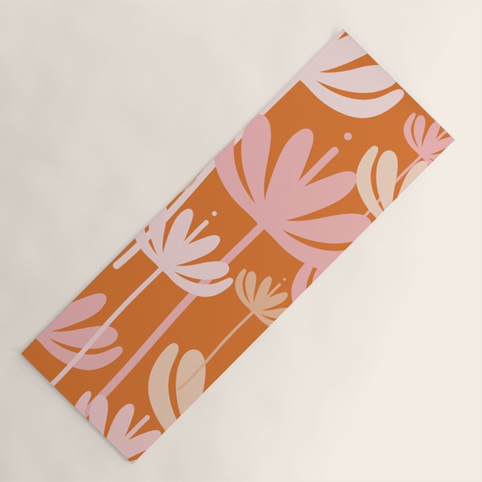 Bali Flowers Cheerful Floral Pattern in Pink and Orange Yoga Mat Gallery Image 1