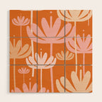 Bali Flowers Cheerful Floral Pattern in Pink and Orange Wood Wall Art Gallery Image 1