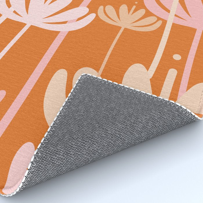 Bali Flowers Cheerful Floral Pattern in Pink and Orange Rug Gallery Image 4