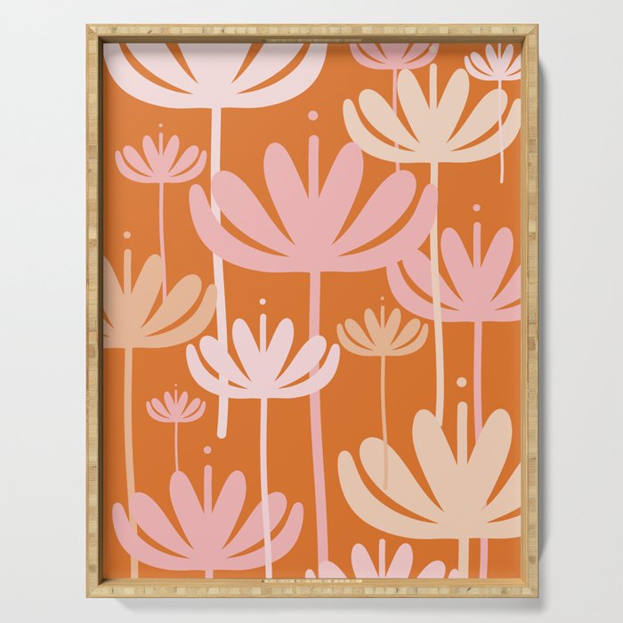 Bali Flowers Cheerful Floral Pattern in Pink and Orange Serving Tray Gallery Image 1