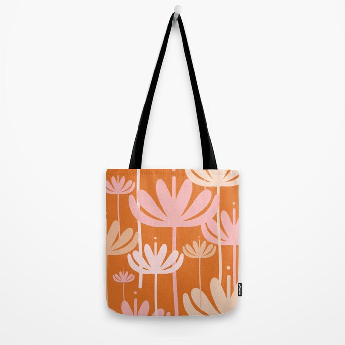 Bali Flowers Cheerful Floral Pattern in Pink and Orange Tote Bag Gallery Image 2