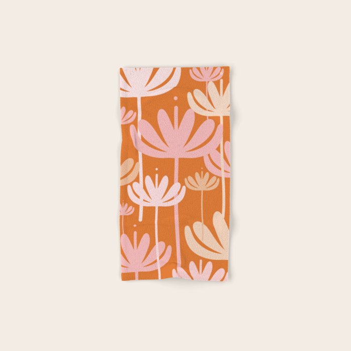 Bali Flowers Cheerful Floral Pattern in Pink and Orange Bath Towel Gallery Image 1