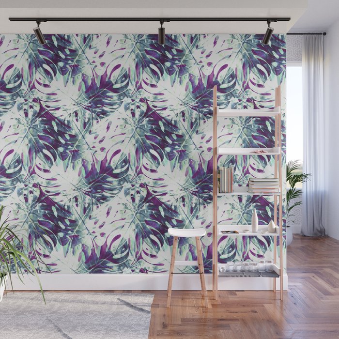 Abstract leaf monstera violet Wall Mural Gallery Image 1