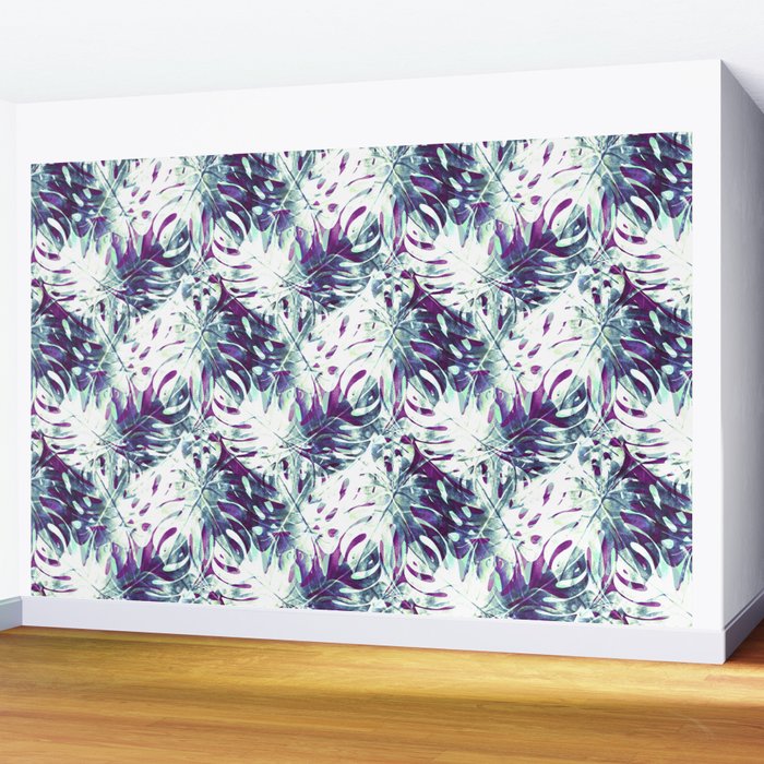 Abstract leaf monstera violet Wall Mural Gallery Image 2