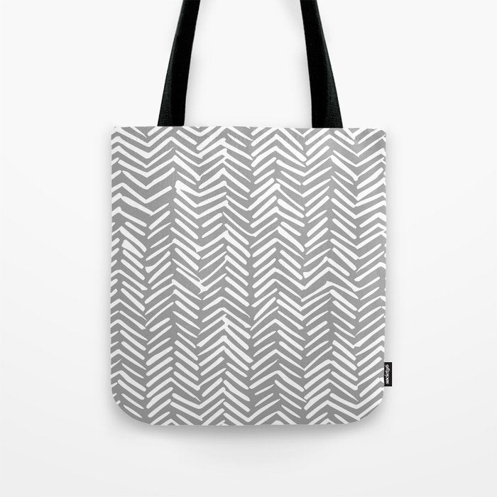 Abstract Herringbone Pattern, Rustic, Gray and White Tote Bag Gallery Image 1