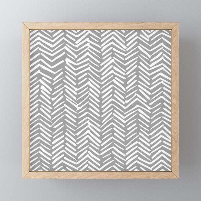Abstract Herringbone Pattern, Rustic, Gray and White Mini Art Print Gallery Image 1
