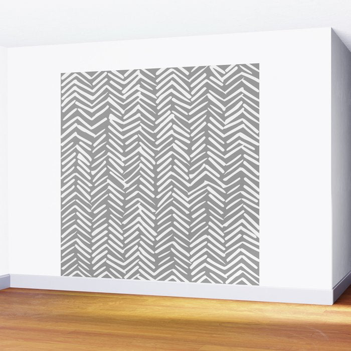 Abstract Herringbone Pattern, Rustic, Gray and White Wall Mural Gallery Image 2