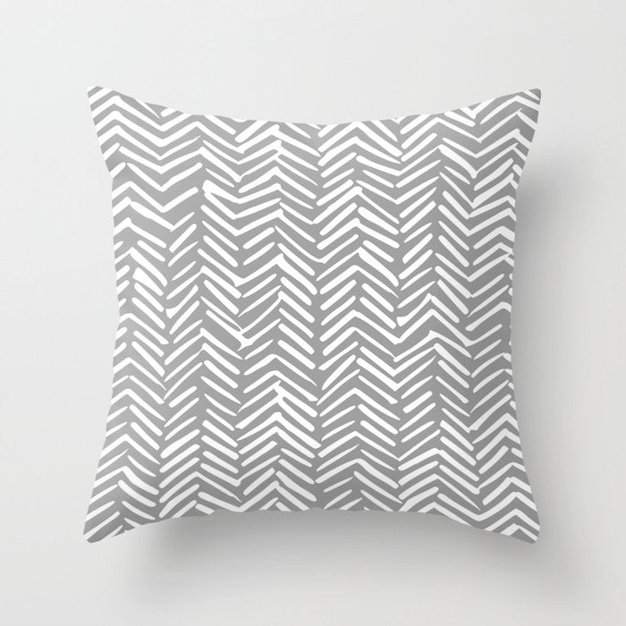 Abstract Herringbone Pattern, Rustic, Gray and White Throw Pillow Gallery Image 1