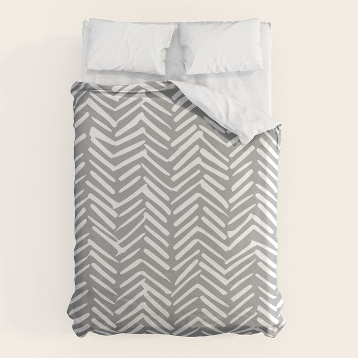 Abstract Herringbone Pattern, Rustic, Gray and White Duvet Cover Gallery Image 6