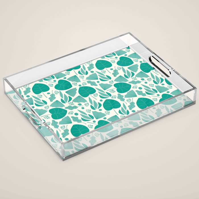 Green leaves pattern Acrylic Tray Gallery Image 1