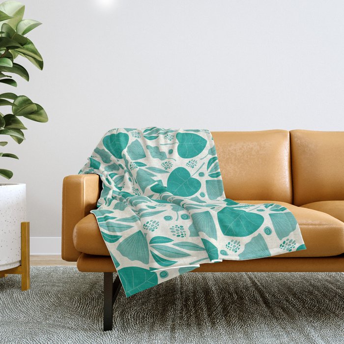 Green leaves pattern Throw Blanket Gallery Image 1