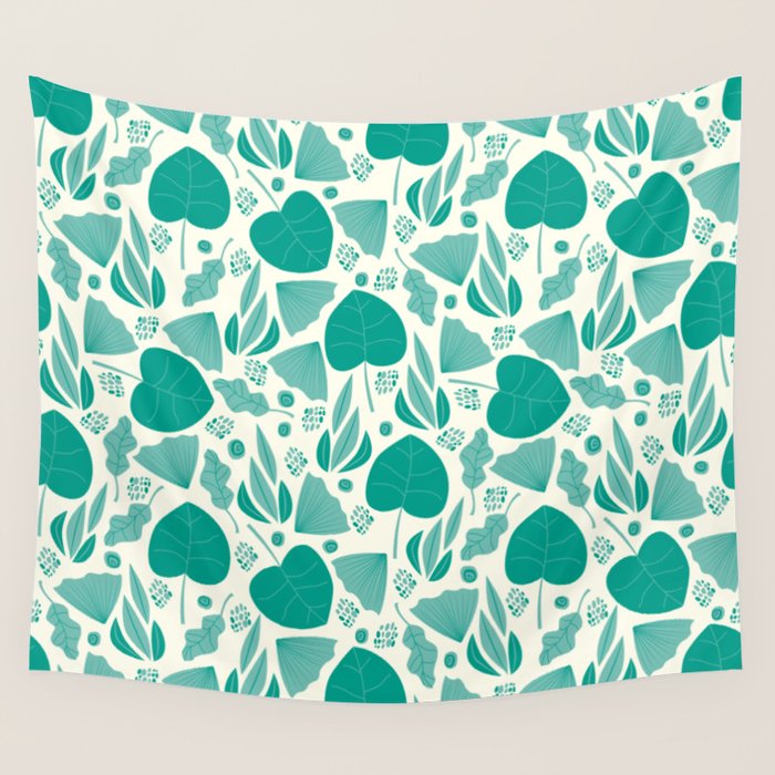 Green leaves pattern Wall Tapestry Gallery Image 4