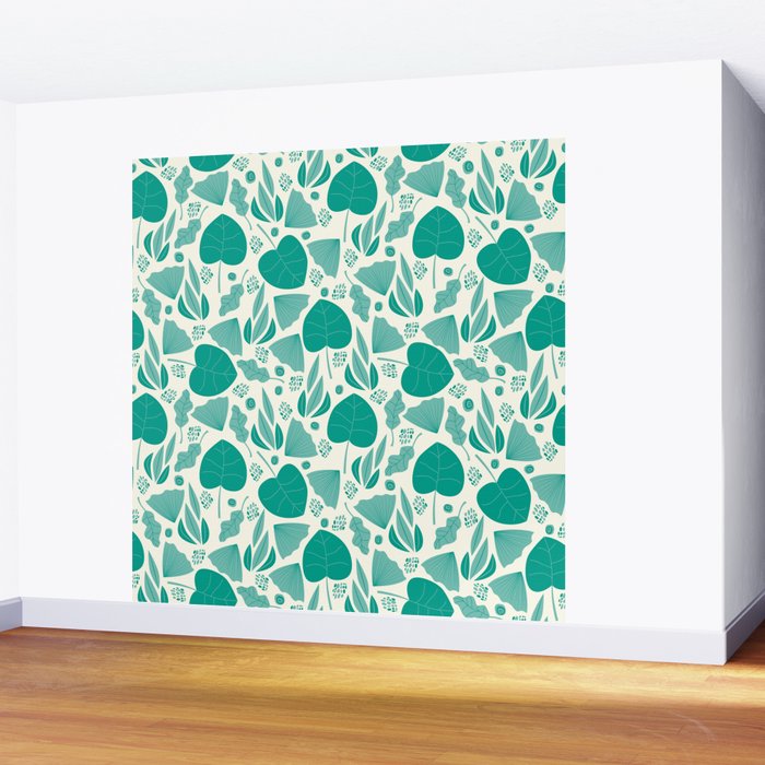 Green leaves pattern Wall Mural Gallery Image 2