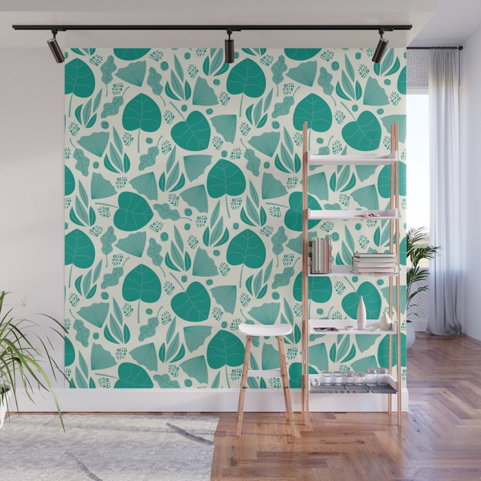 Green leaves pattern Wall Mural Gallery Image 1