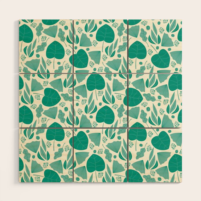 Green leaves pattern Wood Wall Art Gallery Image 1