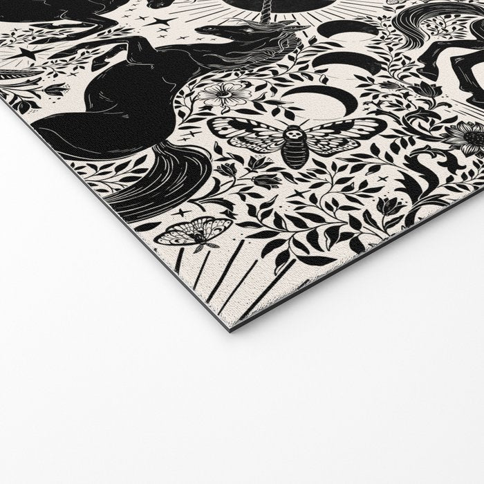 Celestial Unicorn Damask Cream & Black Welcome Mat Gallery Image 2