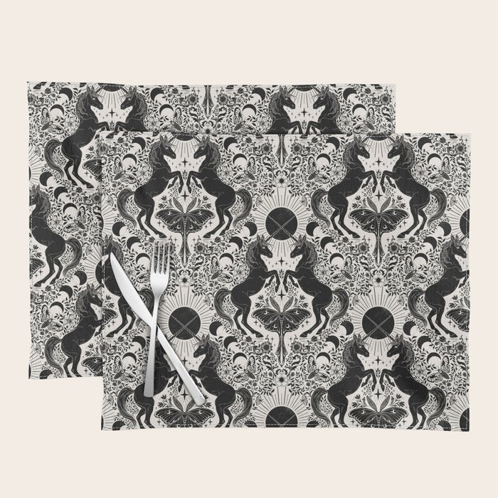 Celestial Unicorn Damask Cream & Black Placemat Gallery Image 1