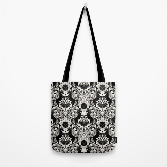 Celestial Unicorn Damask Cream & Black Tote Bag Gallery Image 2