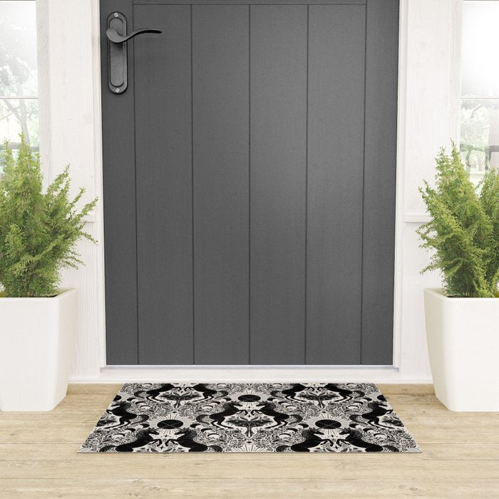 Celestial Unicorn Damask Cream & Black Welcome Mat Gallery Image 3