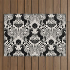Celestial Unicorn Damask Cream & Black Outdoor Rug Gallery Image 1