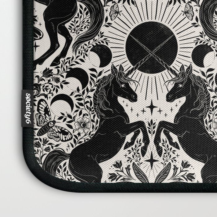 Celestial Unicorn Damask Cream & Black Laptop Sleeve Gallery Image 3