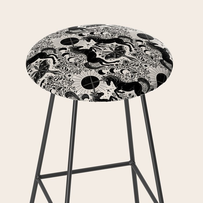 Celestial Unicorn Damask Cream & Black Stool Gallery Image 2