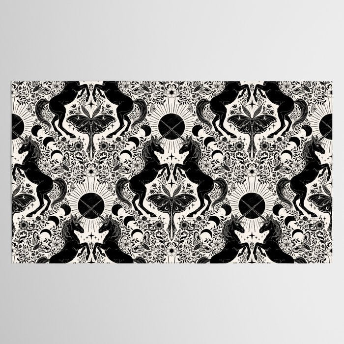 Celestial Unicorn Damask Cream & Black Tablecloth Gallery Image 2