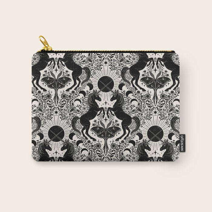 Celestial Unicorn Damask Cream & Black Carry All Pouch Gallery Image 1