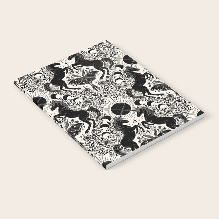 Celestial Unicorn Damask Cream & Black Notebook Gallery Image 2