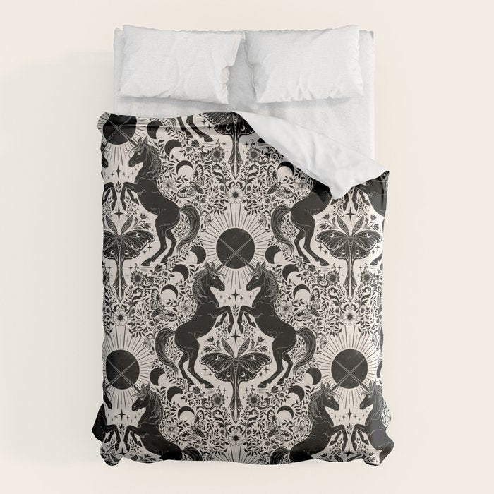 Celestial Unicorn Damask Cream & Black Duvet Cover Gallery Image 6